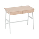 Artiss Metal Desk with Drawer - White with Oak Top