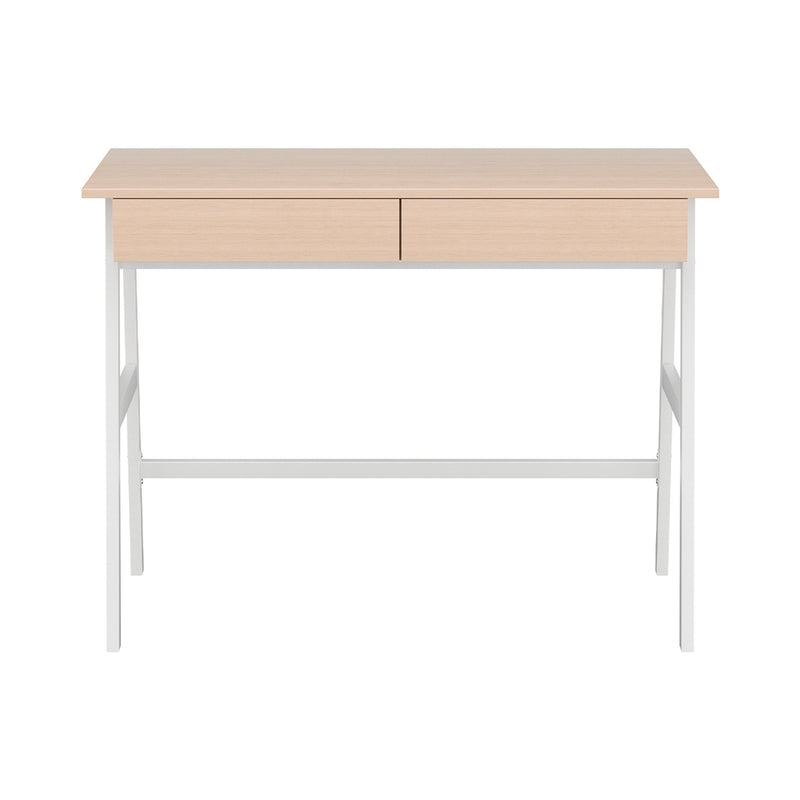 Artiss Metal Desk with Drawer - White with Oak Top