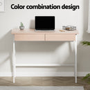Artiss Metal Desk with Drawer - White with Oak Top