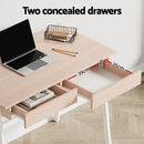 Artiss Metal Desk with Drawer - White with Oak Top