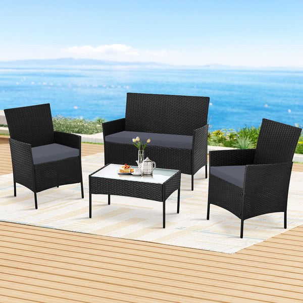 Gardeon Outdoor Furniture Wicker Set Chair Table Dark Grey 4pc