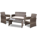 Gardeon Set of 4 Outdoor Wicker Chairs & Table - Grey