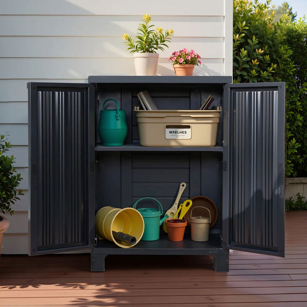 Gardeon Outdoor Storage Cabinet Cupboard Lockable Garden Sheds Adjustable Black