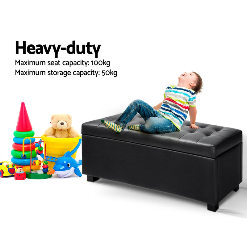 Artiss PU Leather Storage Ottoman - Black