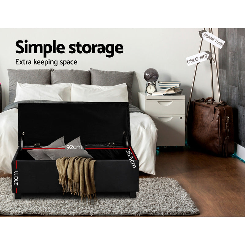 Artiss PU Leather Storage Ottoman - Black