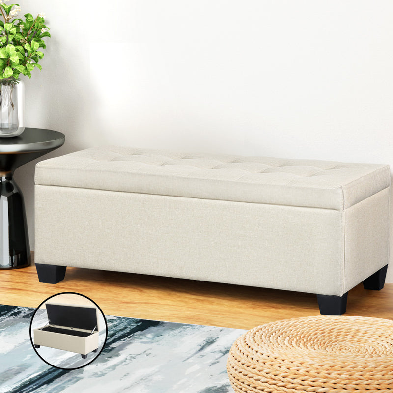 Artiss Large Fabric Storage Ottoman - Beige