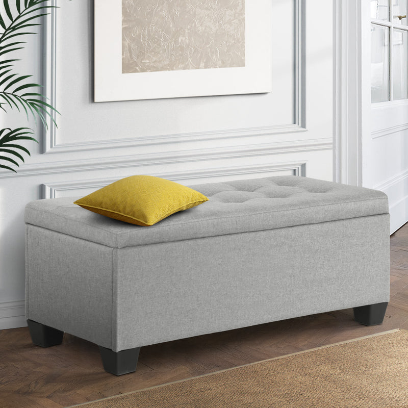 Artiss Large Fabric Storage Ottoman - Light Grey