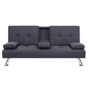Artiss Linen Fabric 3 Seater Sofa Bed Recliner Lounge Couch Cup Holder Futon Dark Grey