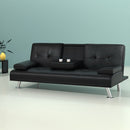 Artiss 3 Seater PU Leather Sofa Bed - Black