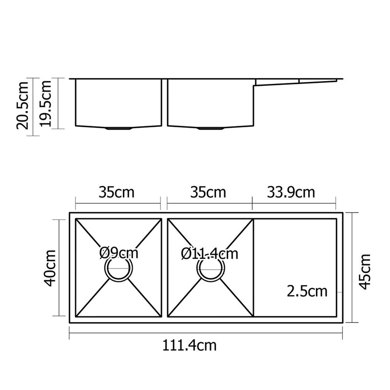 Cefito 111cm x 45cm Stainless Steel Kitchen Sink Under/Top/Flush Mount Silver