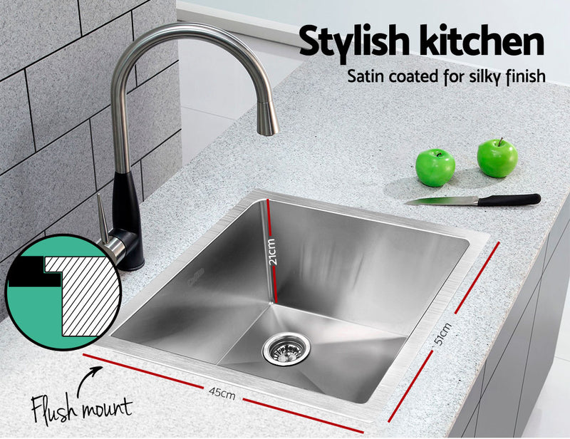 Cefito 51cm x 45cm Stainless Steel Kitchen Sink Under/Top/Flush Mount Silver
