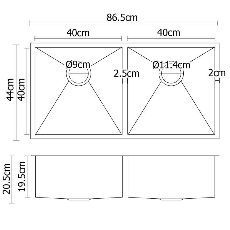 Cefito 86.5cm x 44cm Stainless Steel Kitchen Sink Under/Top/Flush Mount Silver