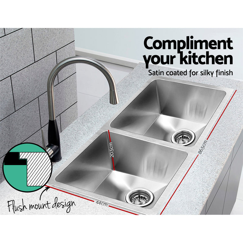 Cefito 86.5cm x 44cm Stainless Steel Kitchen Sink Under/Top/Flush Mount Silver