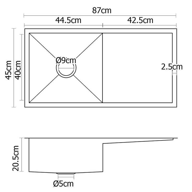 Cefito 87cm x 45cm Stainless Steel Kitchen Sink Under/Top/Flush Mount Silver