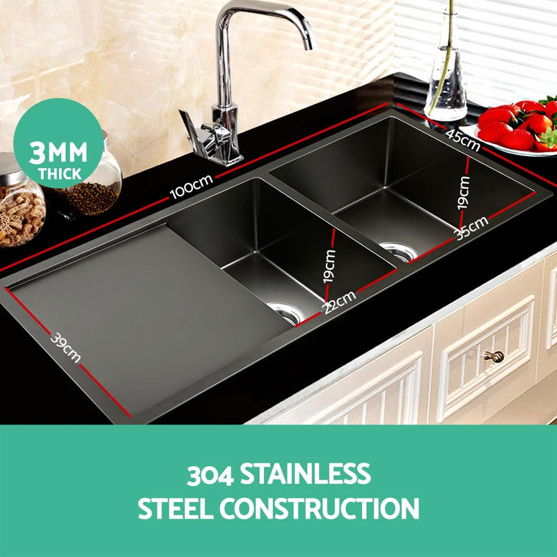 Cefito 100cm x 45cm Stainless Steel Kitchen Sink Under/Top/Flush Mount Black