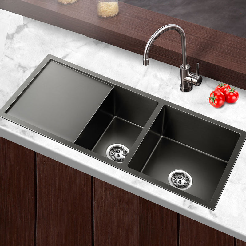 Cefito 100cm x 45cm Stainless Steel Kitchen Sink Under/Top/Flush Mount Black