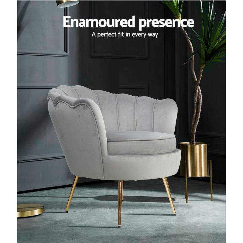 Artiss Armchair Lounge Chair Accent Armchairs Retro Single Sofa Velvet Grey