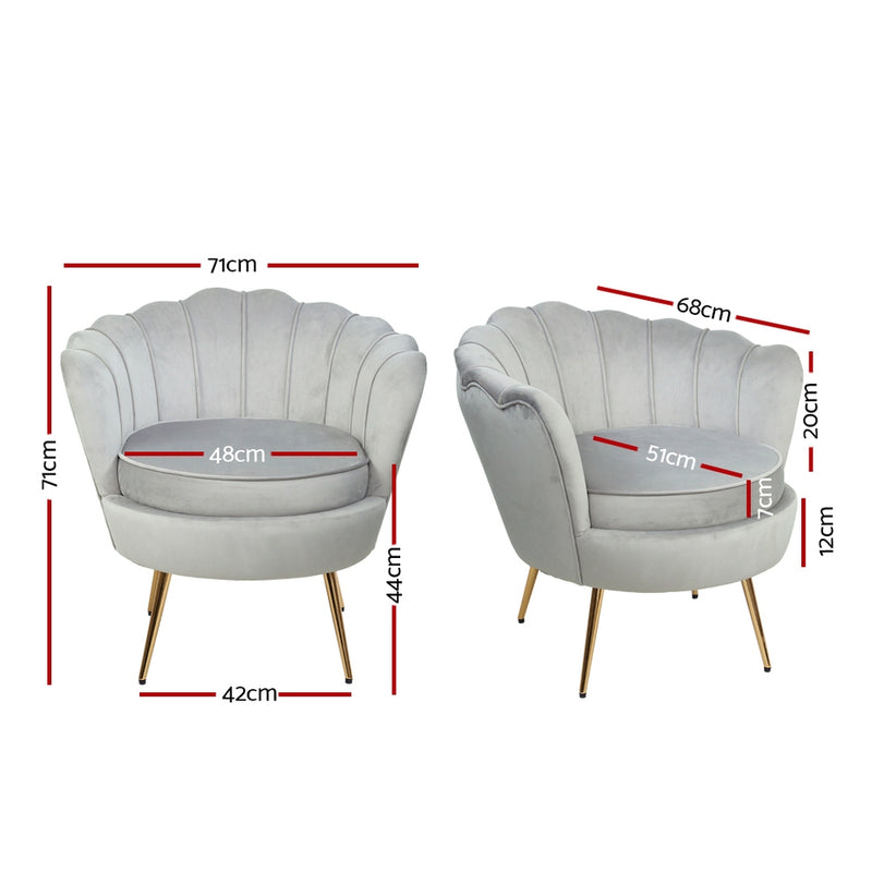 Artiss Armchair Lounge Chair Accent Armchairs Retro Single Sofa Velvet Grey