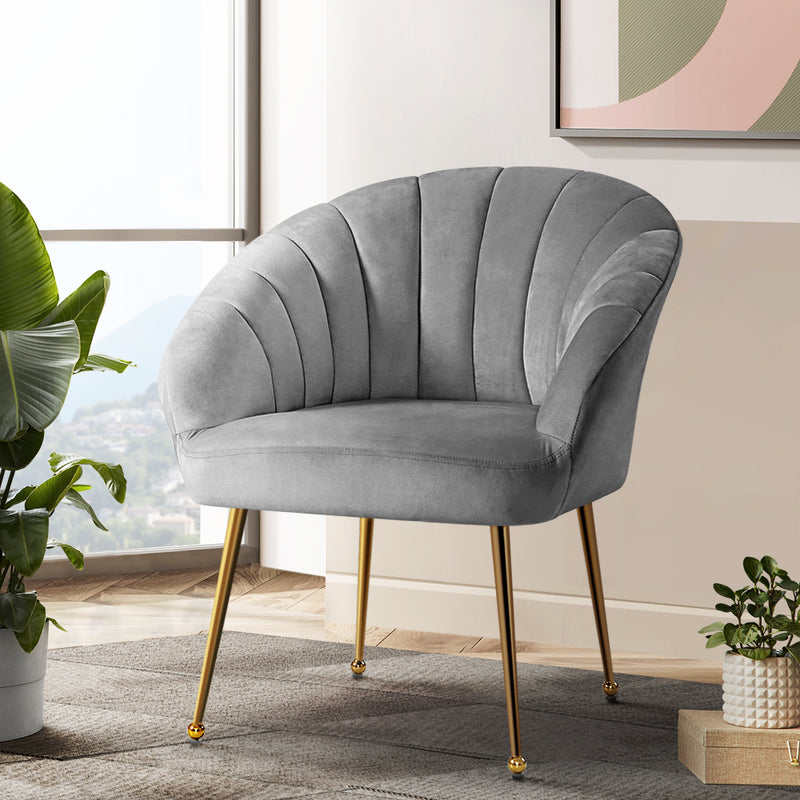 Artiss Armchair Lounge Chair Armchairs Accent Chairs Grey Velvet Sofa Couch