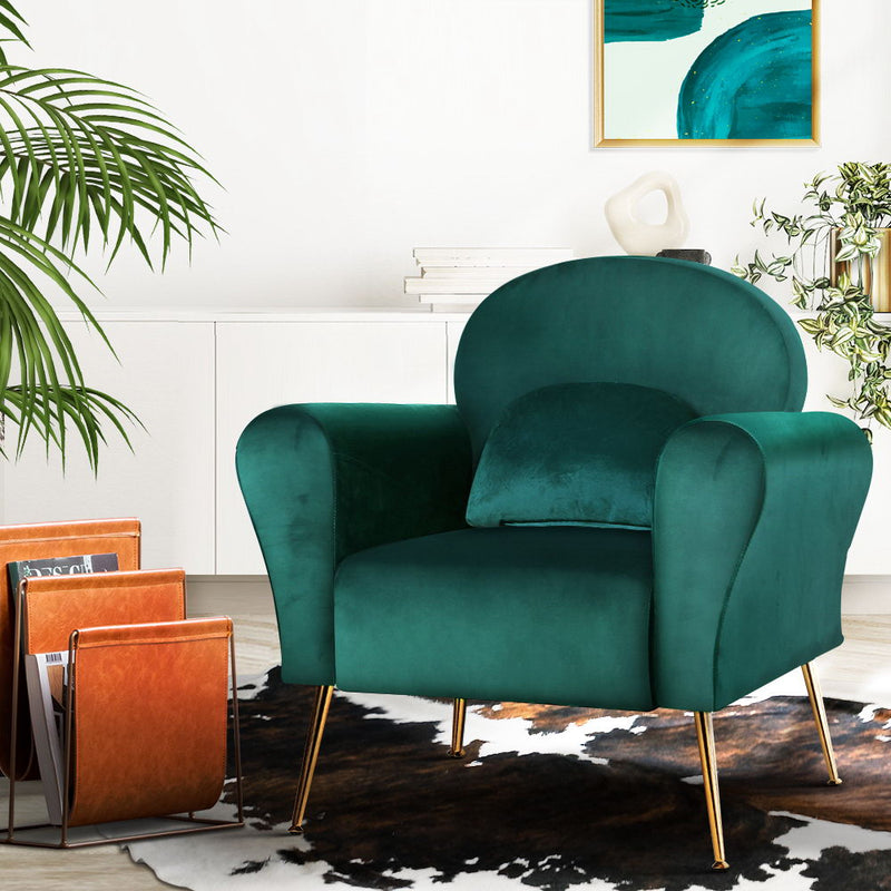 Artiss Armchair Lounge Chair Accent Armchairs Chairs Sofa Green Cushion Velvet