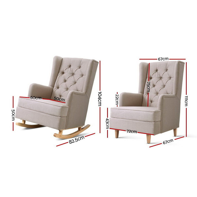 Artiss Rocking Armchair Feedining Chair Fabric Armchairs Lounge Recliner Beige