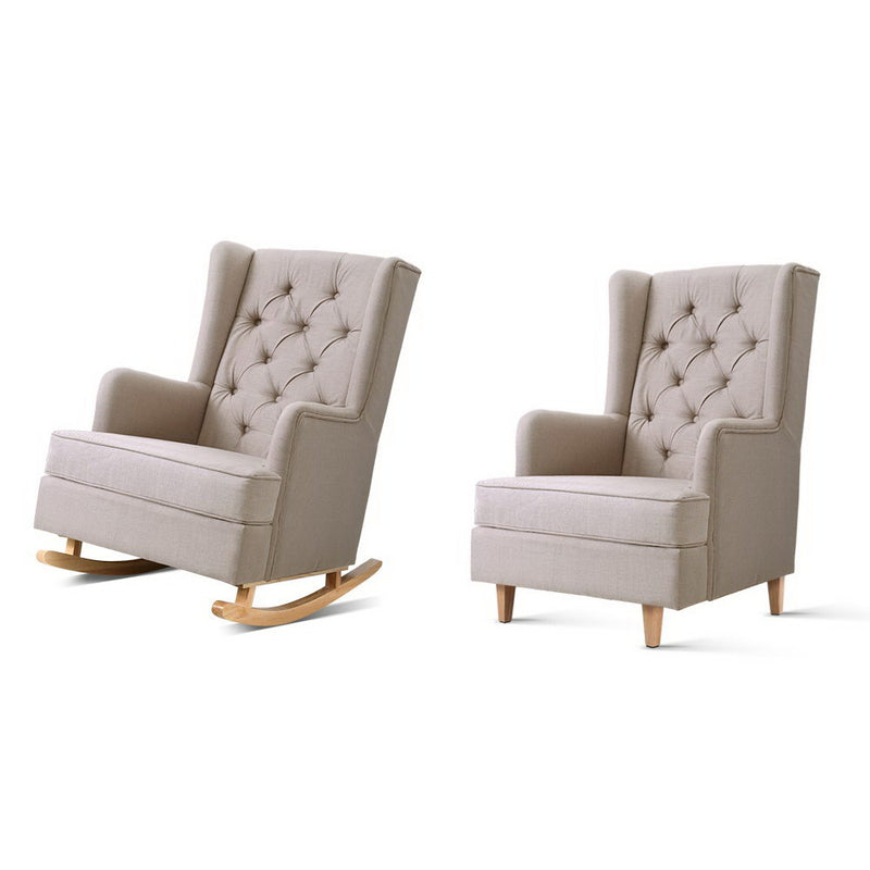 Artiss Rocking Armchair Feedining Chair Fabric Armchairs Lounge Recliner Beige