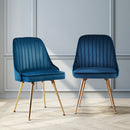 Artiss Set of 2 Dining Chairs Retro Chair Cafe Kitchen Modern Metal Legs Velvet Blue