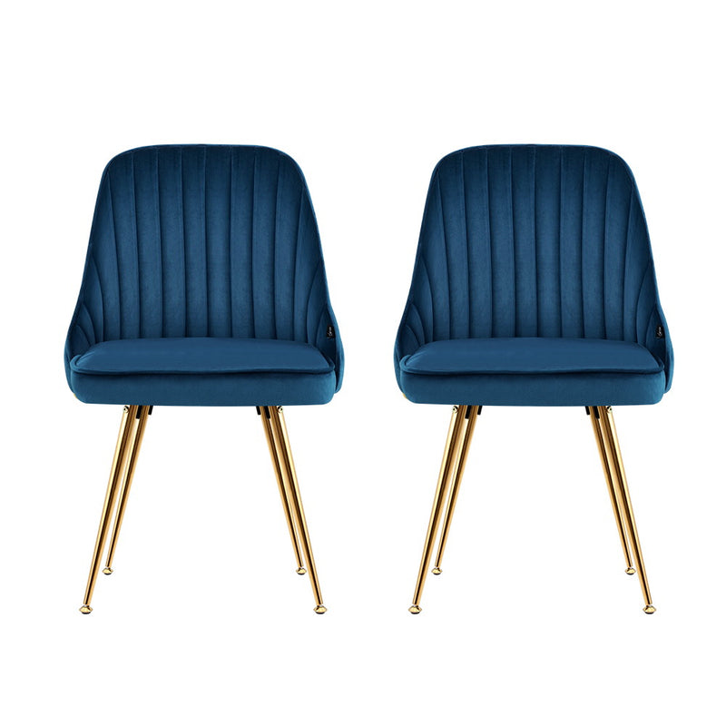 Artiss Set of 2 Dining Chairs Retro Chair Cafe Kitchen Modern Metal Legs Velvet Blue