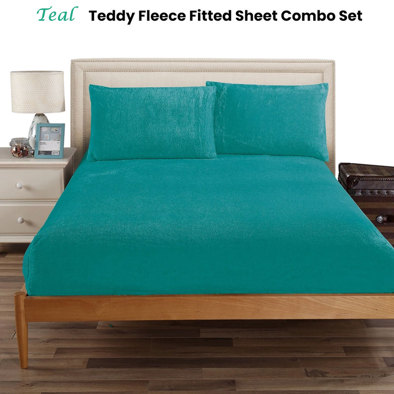 Ramesses Teddy Fleece Fitted Sheet Combo Set Teal Double