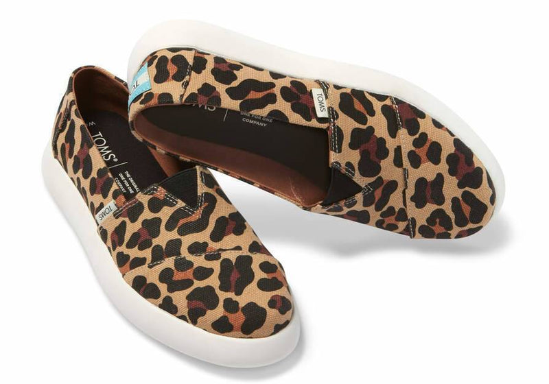 TOMS Womens Canvas Slip On Shoes Sneakers Flats Platform Espadrilles - Leopard Print - US 9