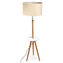 165cm Adjustable Bamboo Tripod Floor Lamp Light with Linen Shade & Built-In Table