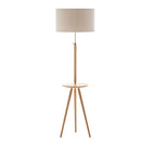 165cm Adjustable Bamboo Tripod Floor Lamp Light with Linen Shade & Built-In Table