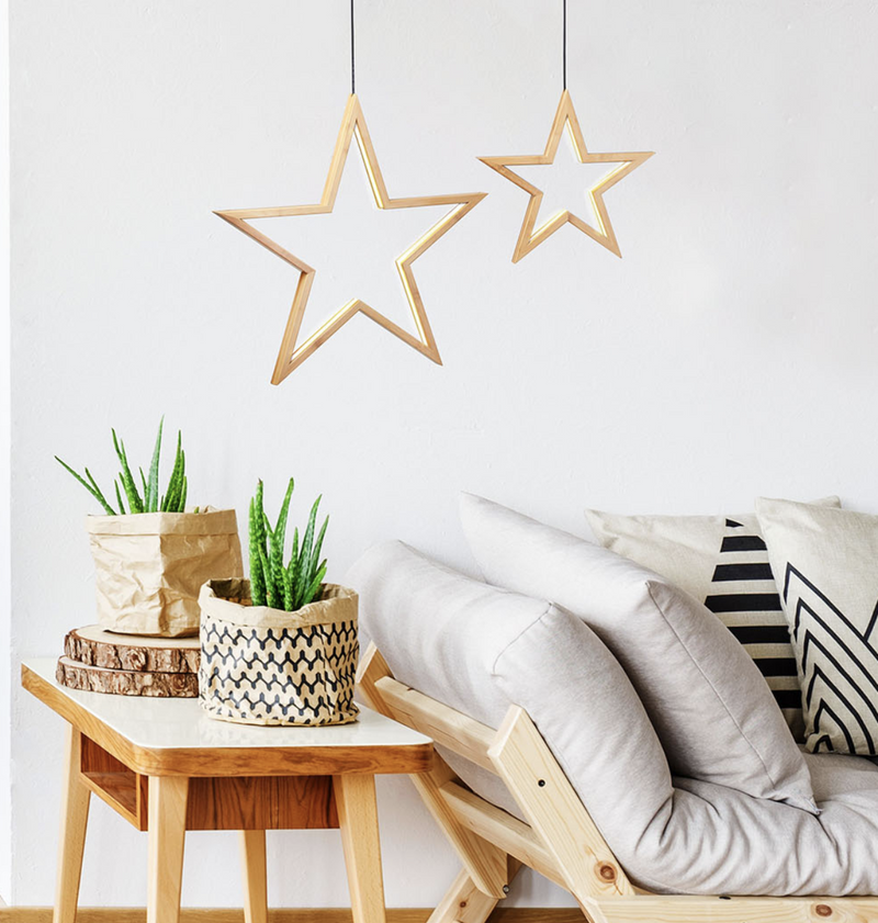 2x Large Bamboo Star LED Hanging Lamp Light Home Decor Lighting  - Natural