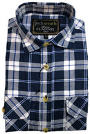 Mens Flannelette Shirt 100% Cotton Check Authentic Flannel Long Sleeve Vintage - White/Blue Denim - S