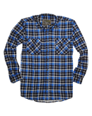 Mens Flannelette Long Sleeve Shirt 100% Cotton Check Authentic Flannel - Full Placket - Turquoise/Black - L