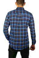 Mens Flannelette Long Sleeve Shirt 100% Cotton Check Authentic Flannel - Full Placket - Turquoise/Black - M