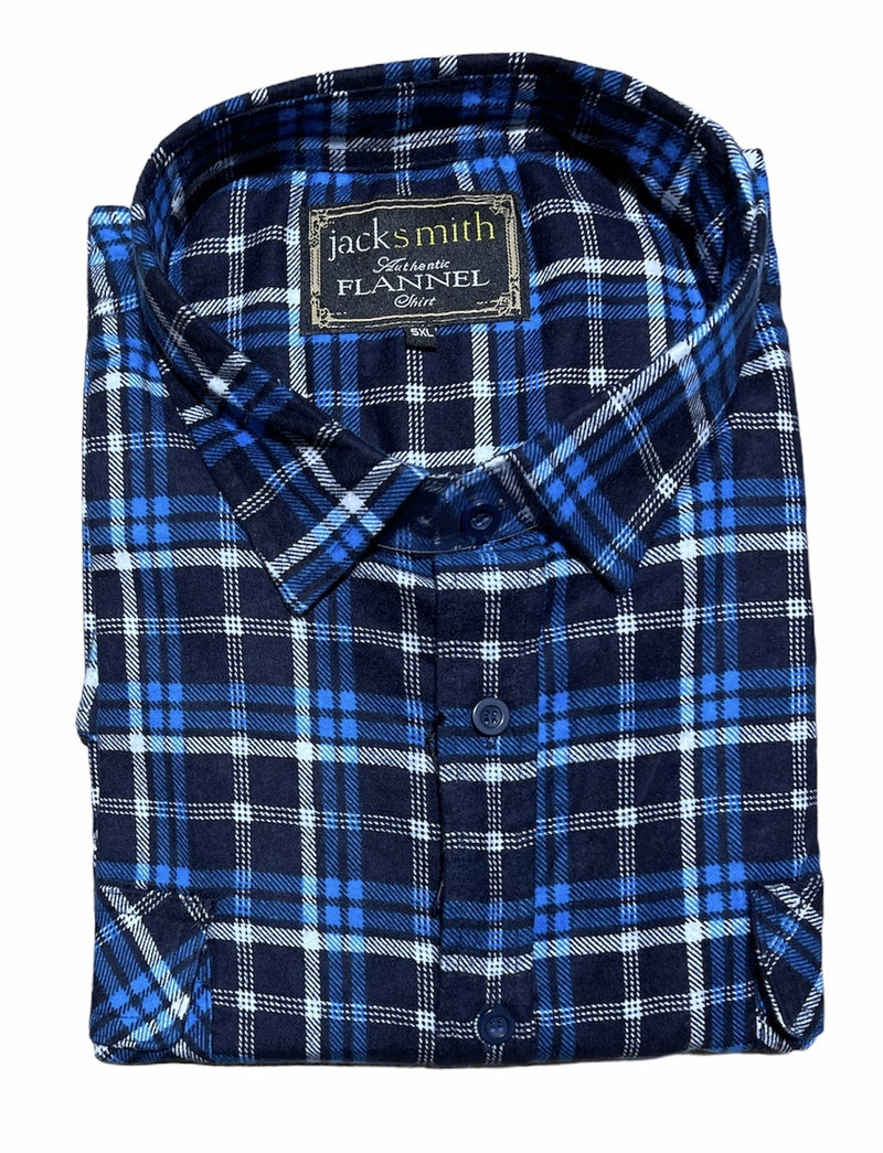 Mens Flannelette Long Sleeve Shirt 100% Cotton Check Authentic Flannel - Full Placket - Turquoise/Black - XL