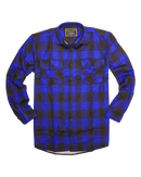 Mens Flannelette Long Sleeve Shirt 100% Cotton Check Authentic Flannel - Full Placket - Royal Blue - M