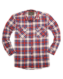 Mens Flannelette Long Sleeve Shirt 100% Cotton Check Authentic Flannel - Full Placket - Navy/Red/White - M