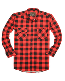 Mens 100% Cotton Flannelette Shirt Long Sleeve Check Authentic Flannel - Red/Black - XXL