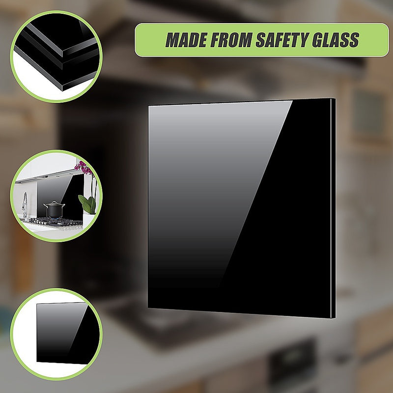 Toughened 90cm x 75cm Black Glass Kitchen Splashback