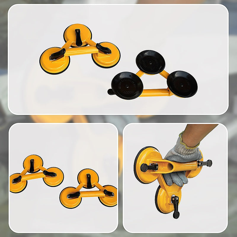 2x 150kg Load Aluminum Triple Suction Cup Pad Glazer Glass Sucker Remover Lifter