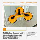2x 150kg Load Aluminum Triple Suction Cup Pad Glazer Glass Sucker Remover Lifter