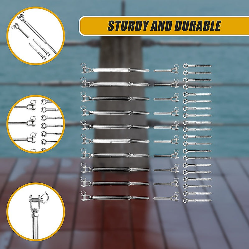 Stainless Steel Wire Rope DIY Balustrade Kit Jaw/Swage Fork Turnbuckle - 10 pack
