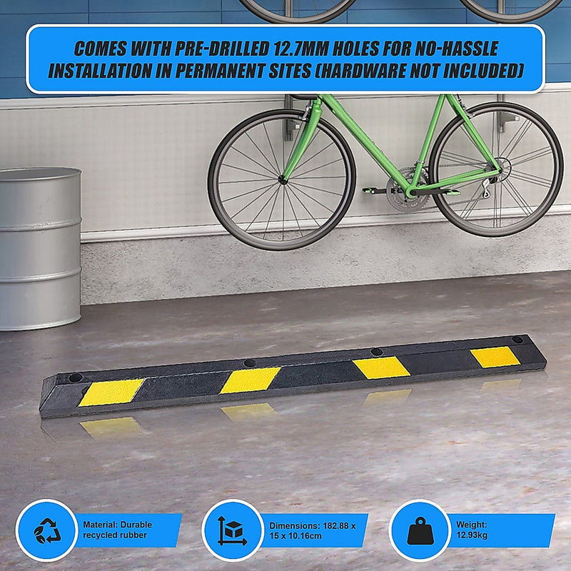 180cm Heavy Duty Rubber Curb Parking Guide Wheel Driveway Stopper Reflective Yellow