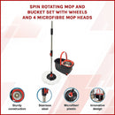 Spin Rotating Mop and Bucket Set with Wheels and 4 Microfibre Mop Heads