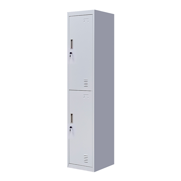 Standard Lock 2-Door Vertical Locker for Office Gym Shed School Home Storage Grey