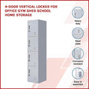 Padlock-operated lock 4 Door Locker for Office Gym Grey