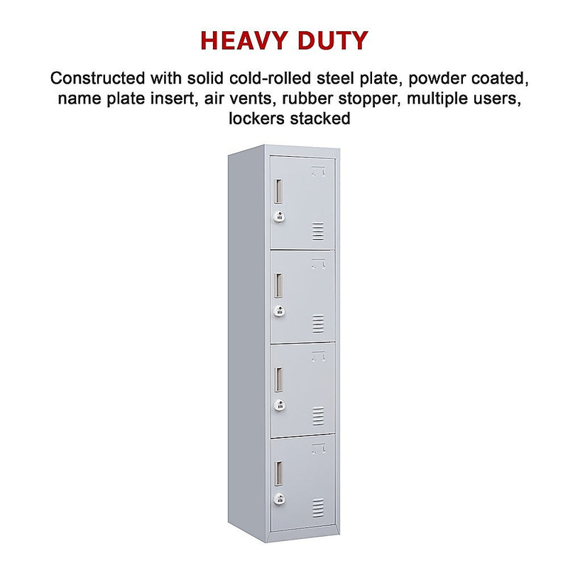 3-digit Combination Lock 4 Door Locker for Office Gym Grey