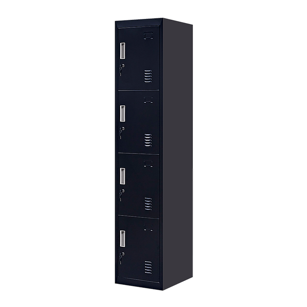 Standard Lock 4-Door Vertical Locker for Office Gym Shed School Home Storage Black